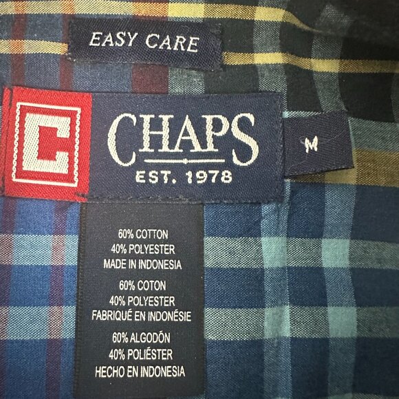 Chaps Mens Blue Plaid Long Sleeve Button-Down Shirt Size M Cotton - Picture 3 of 3